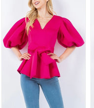 Load image into Gallery viewer, Puff Sleeve Peplum top
