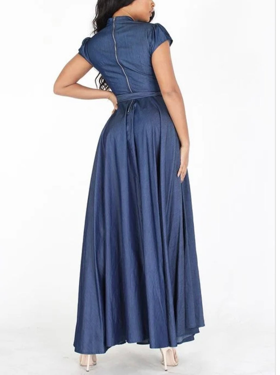 Cap Sleeve Denim Maxi