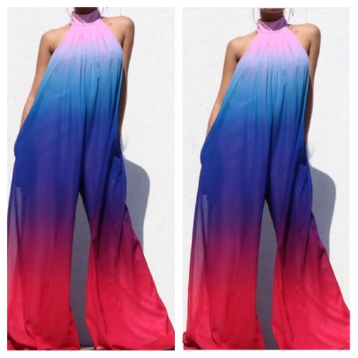 Color Blend High Neck Free Flow Jumpsuit