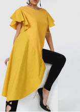 Load image into Gallery viewer, Flutter Sleeve Asymmetric hem Top-Mustard
