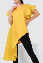 Load image into Gallery viewer, Flutter Sleeve Asymmetric hem Top-Mustard
